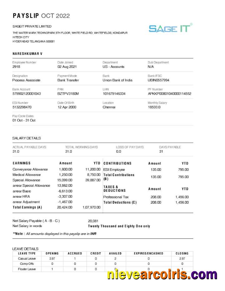 SageIT payslip